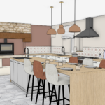 visuel 3D de la cuisine à Brignogan avec du bois, terracotta et carreaux de ciment