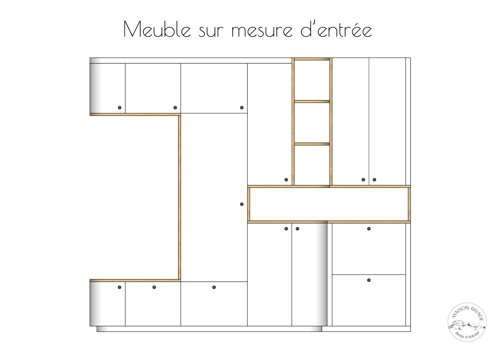 plan de coupe d'un meuble sur mesure pour une entrée