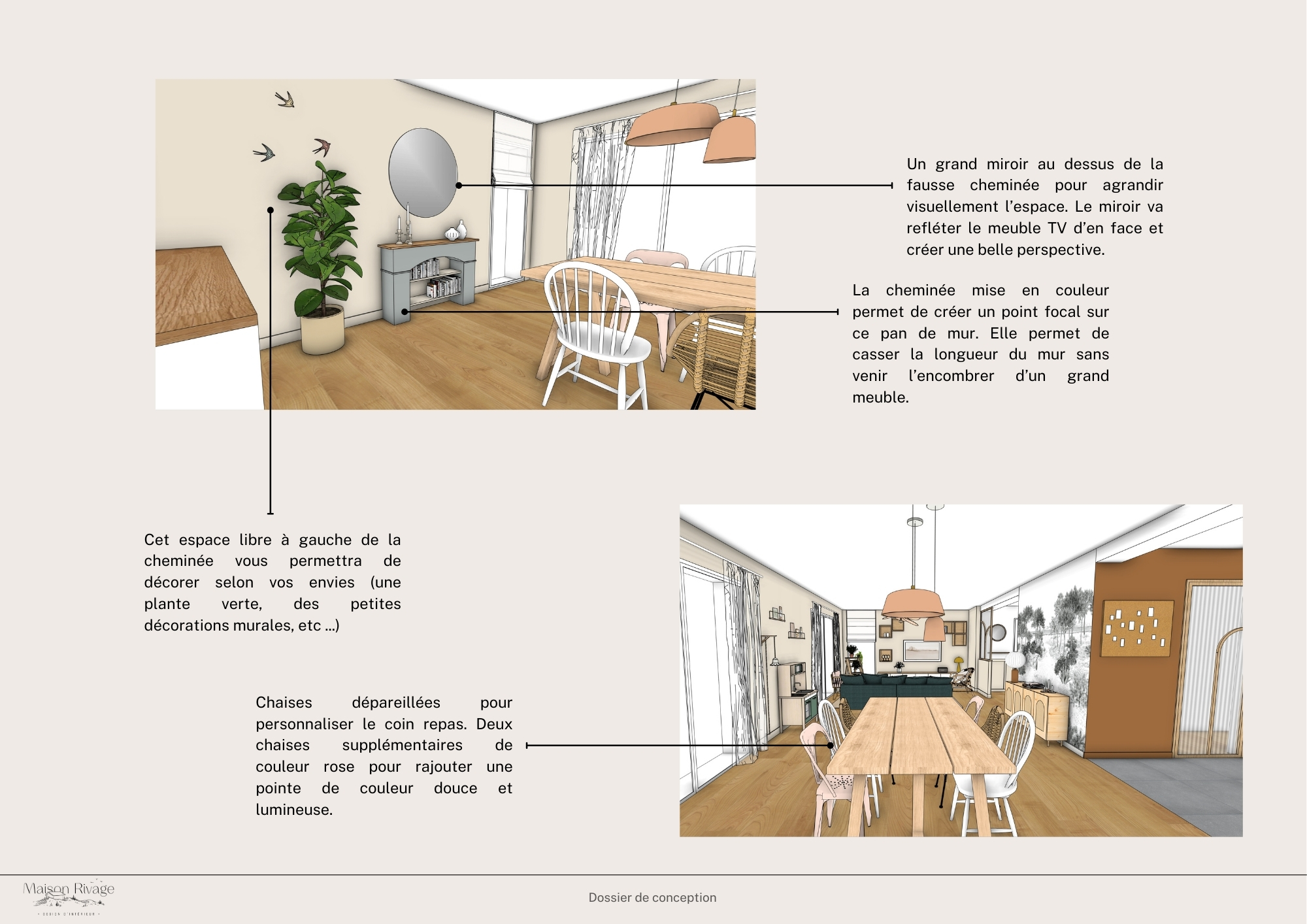 extrait d'une prestation de conception, conseils personnalisés annotés sur projection 3D